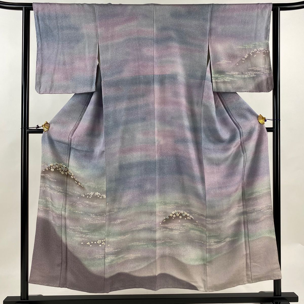 付下げ 身丈153cm 裄丈61.5cm S 袷 山 花 銀通し ぼかし 灰紫 正絹 秀品