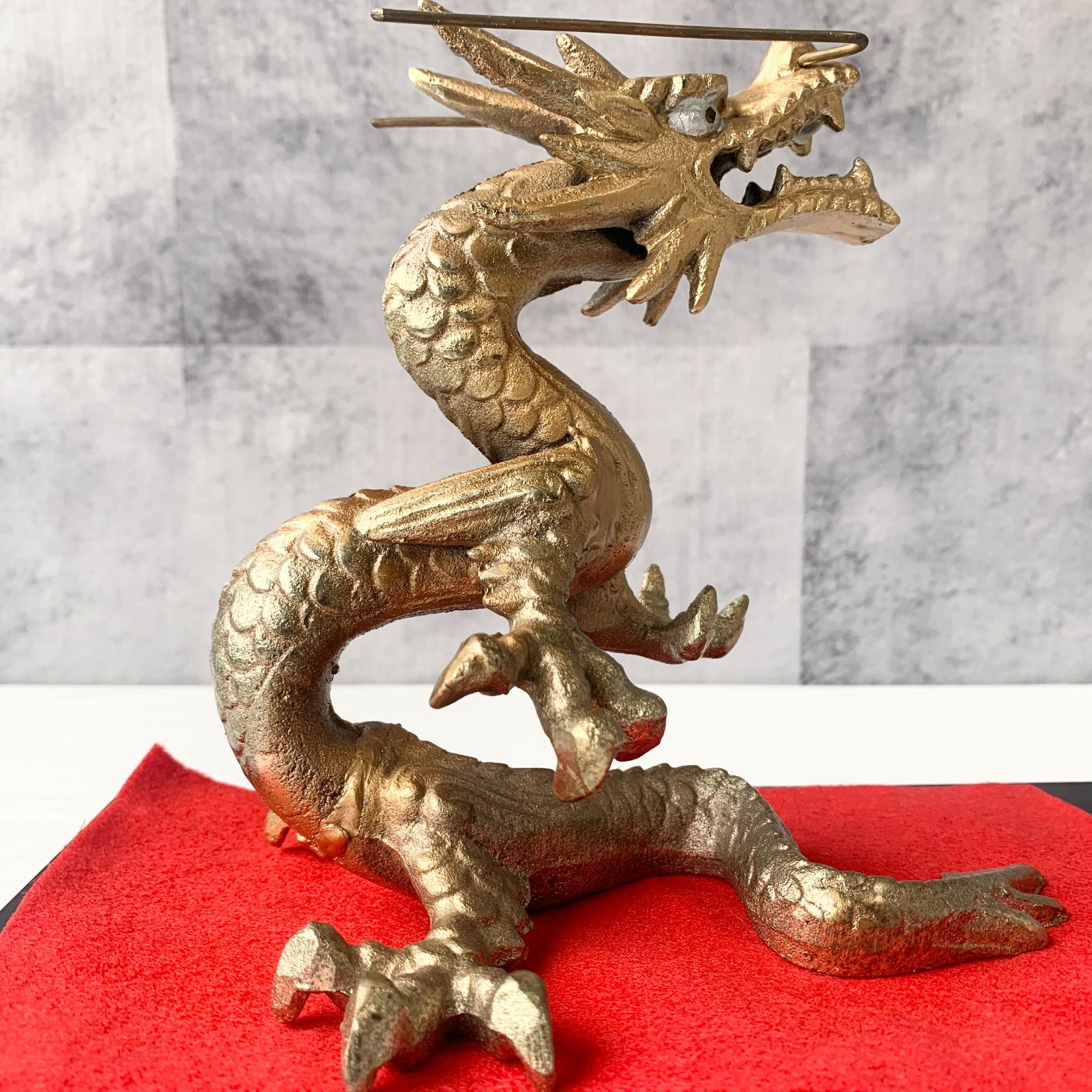 昇龍 龍 金属 金色 オブジェ 置物 台座付き 工芸品 美術品 インテリア