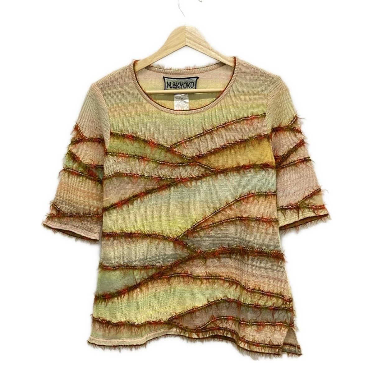 M.-KYOKO Masaki-Kyoko エムアンドキョウコ 半袖セーター サイズ1 S レディース - ライトピンク×ライトグリーン×マルチ