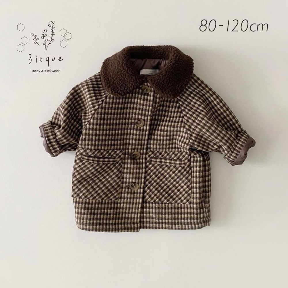 Bonoチェックコート u003cone coloru003e Bisque びすく 韓国子供服 ビスク 秋 冬 ベビー キッズ 赤ちゃん 子供 男の子 女の子 ユニセックス 長袖 ベビー服 キッズ服 アウター ジャケット コート チェ