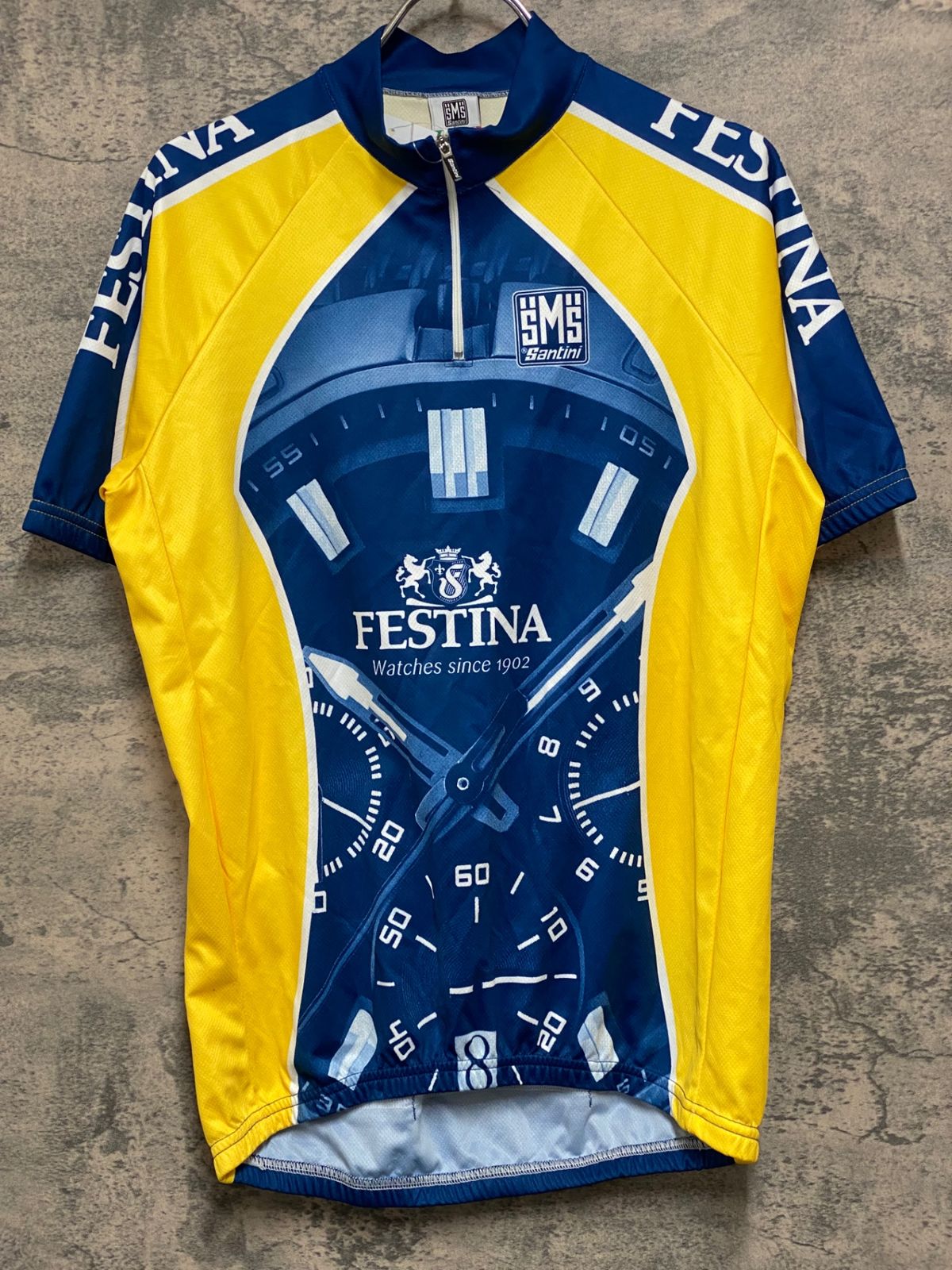 JK546 サンティーニ Santini 半袖 サイクルジャージ 青黄 L ハーフ