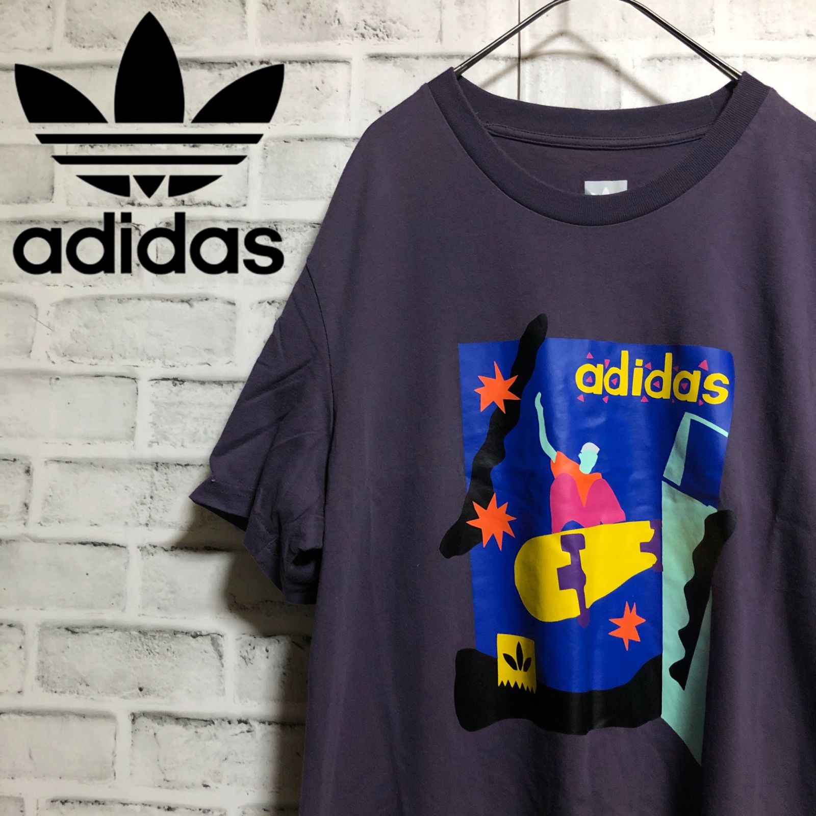 美品XL⭐️adidas トレファイルロゴ&スケボー Tシャツ vintage パープル