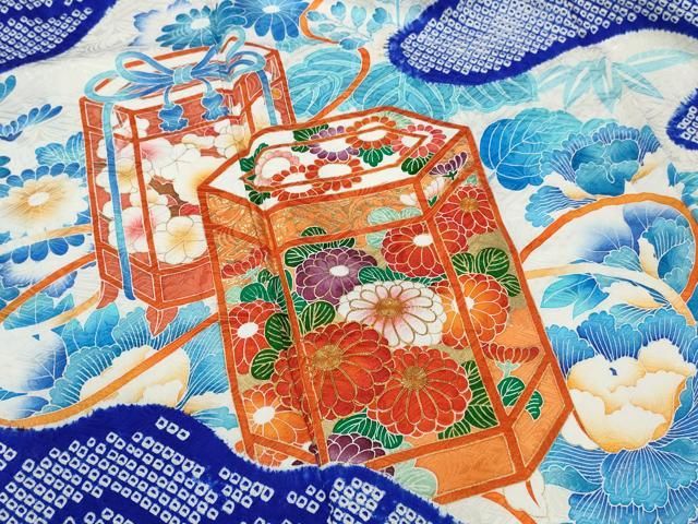 豪華振袖　駒刺繍　絞り　花筏文　正絹　逸品 平和屋着物□豪華振袖 駒刺繍 総刺繍 絞り 草花文 暈し染め 金