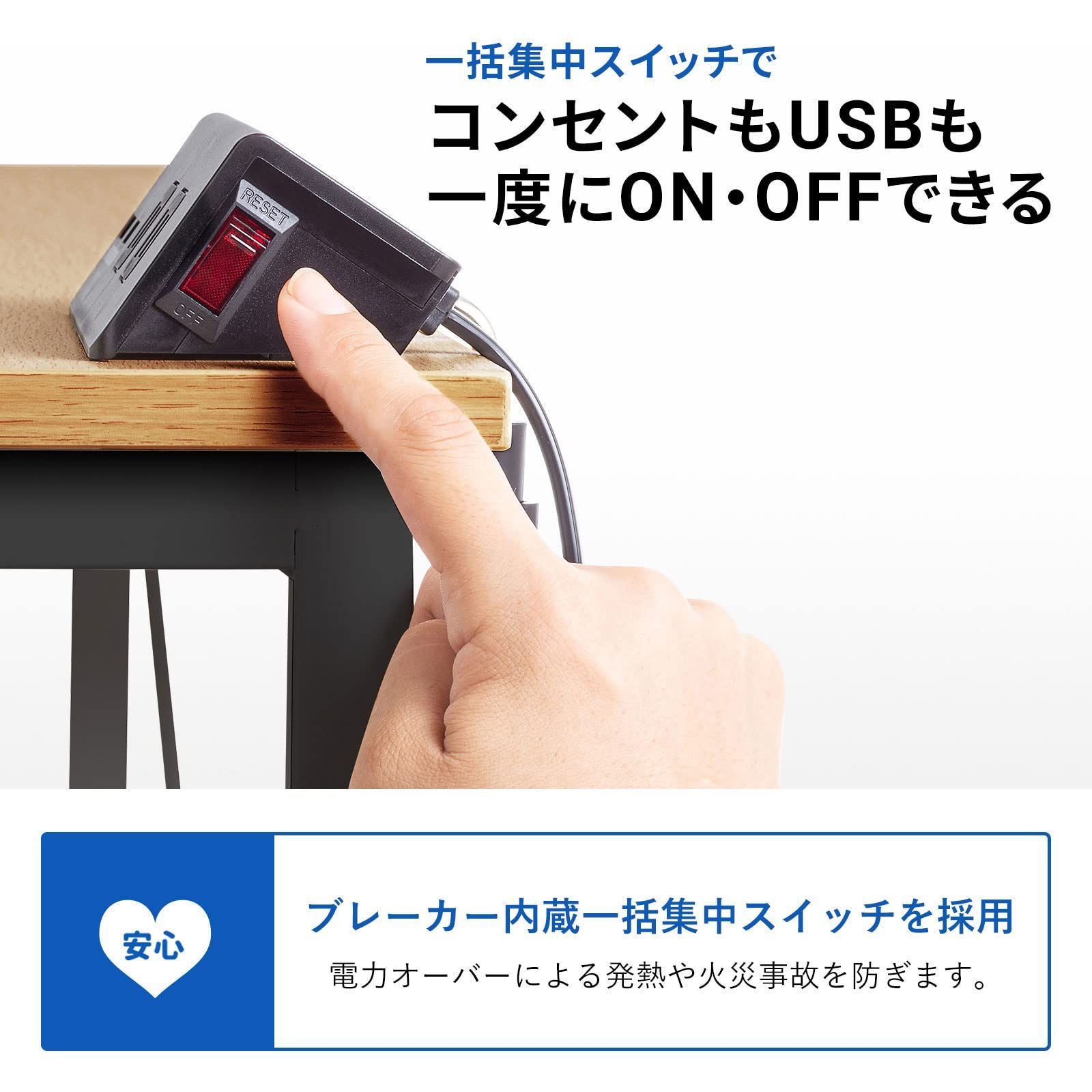 クランプ固定式 コンセント4個口＋USB