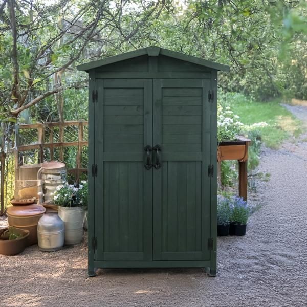 収納庫 屋外 木製 三角屋根 切妻屋根 レトロ 北欧 おしゃれ 園芸用品 ガーデニング ポリタンク 灯油 掃除用具 屋外収納庫 物置 倉庫 家庭用 戸建 白 ホワイト sms-kgrs 1600-2