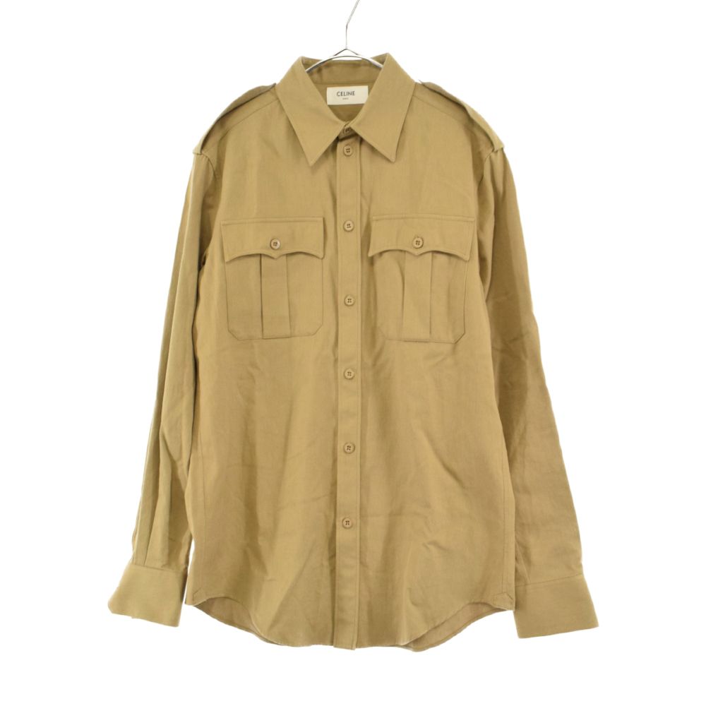 CELINE (セリーヌ) 20SS Military Shirt Lightweight Cotton Twill ミリタリーロングスリーブシャツ  ベージュ - メルカリ