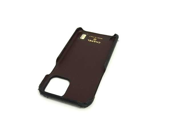 サリア　CHANEL iPhone11ケース ブラック CHANEL シャネル ココマーク マトラッセ キャビアスキン iPhone 11 pro