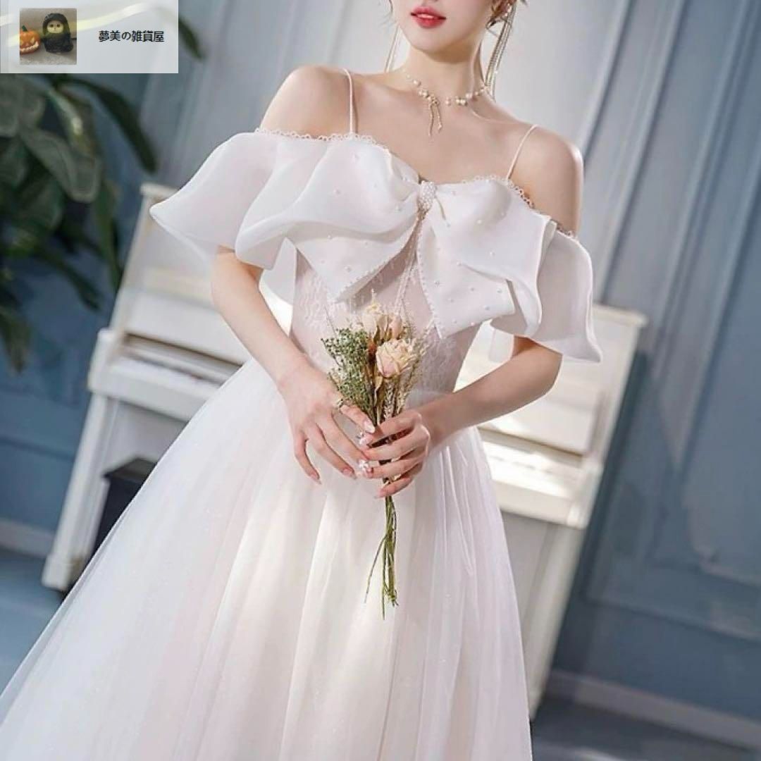 ♥ レディースファッション 花柄レースにリボンが可愛い オフショル ウェディングドレス