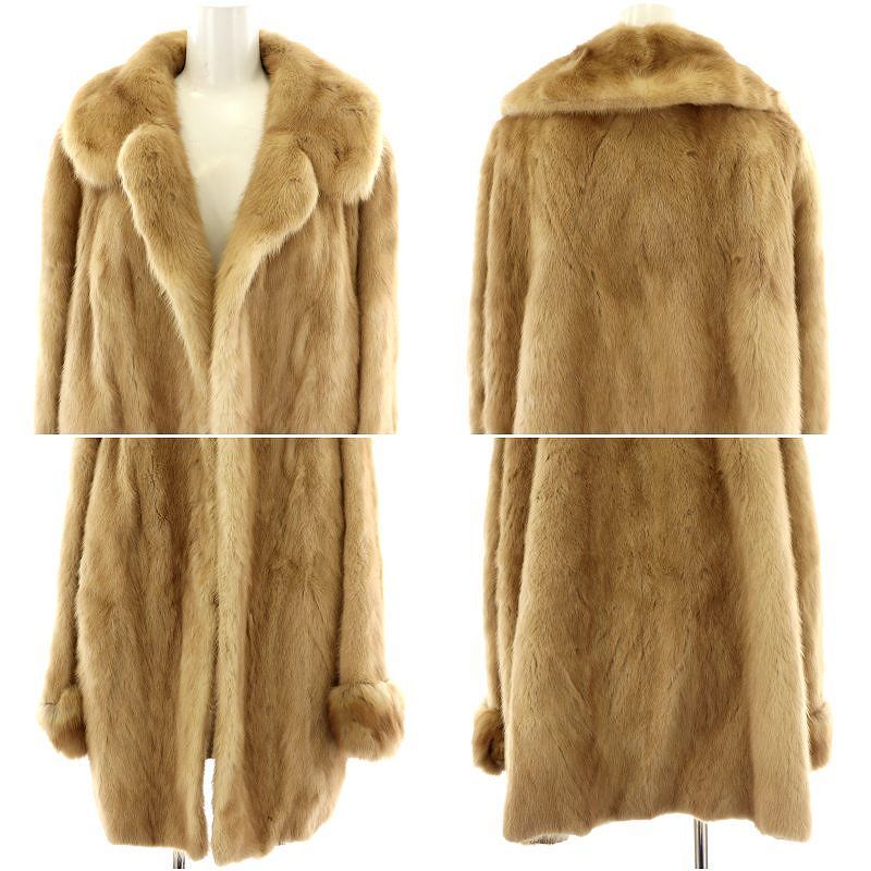 ファーコート ハーフ ミドル ミンク 毛皮 総裏地 刺繍 花柄 茶