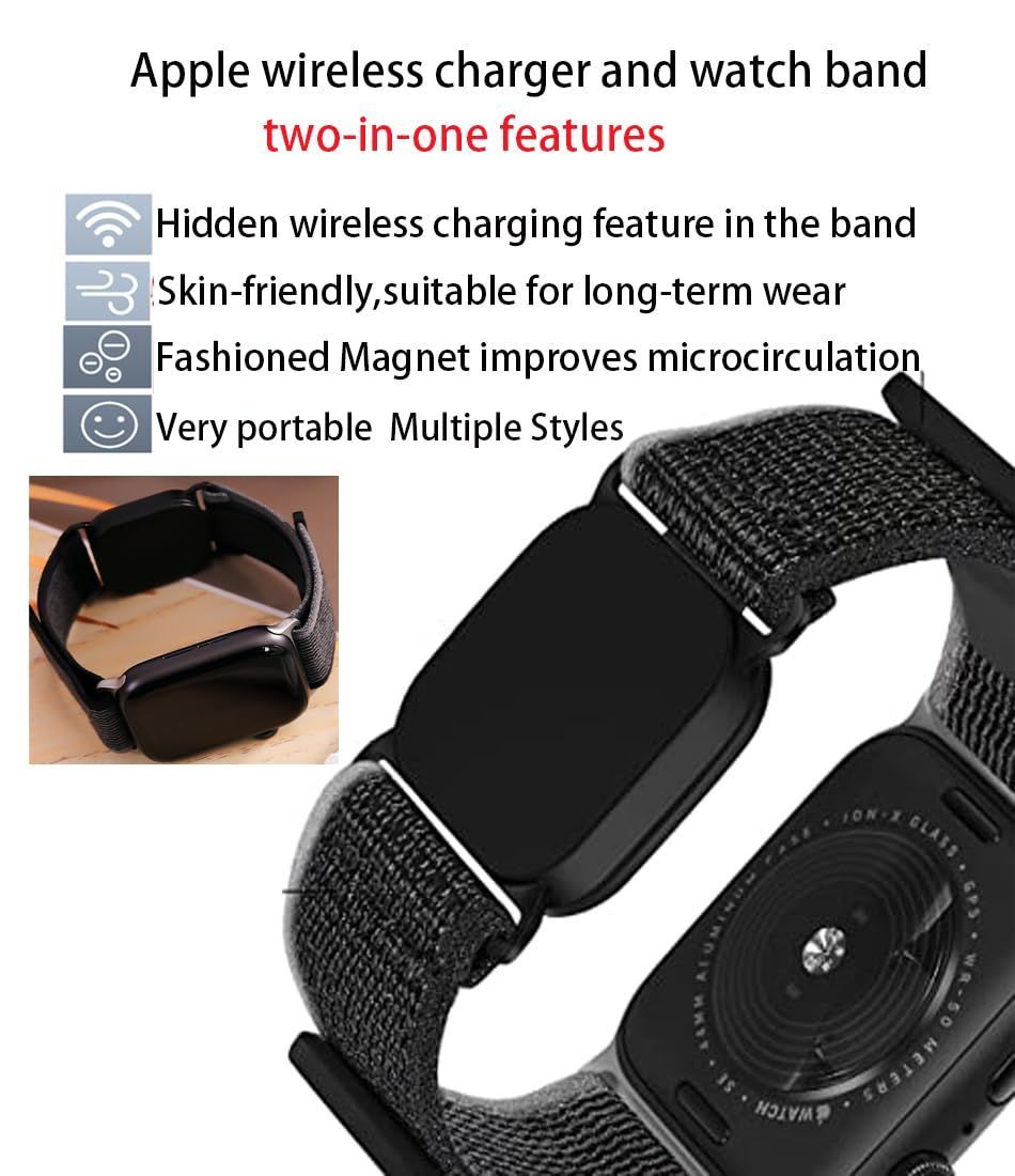 [PUZESHUN] アップルウォッチバンド 2023年 Apple Watch 対応ワイヤレスマグネット式充電機能付きのナイロン バンド 、Apple Watch 8/SE2/SE/7/6/5/4/3/2/1対応 全シリーズ対応