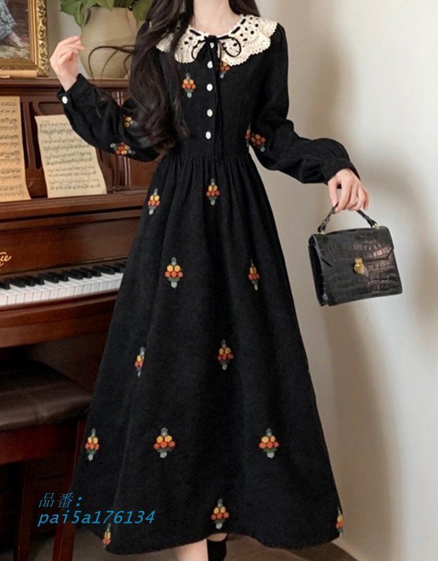 ロングワンピース 長袖 ワンピース レディース 長袖 ワンピース レディース 秋 Aラインワンピース 花柄ワンピース フ ワンピース 黒 ロングワンピース pai5a176134