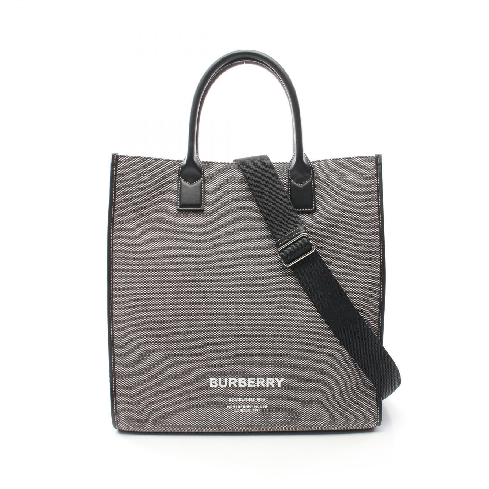 バーバリー BURBERRY トートバッグ 8050814 ブラック|グレー キャンバス レザー 2wayトートバッグ メンズ Used A