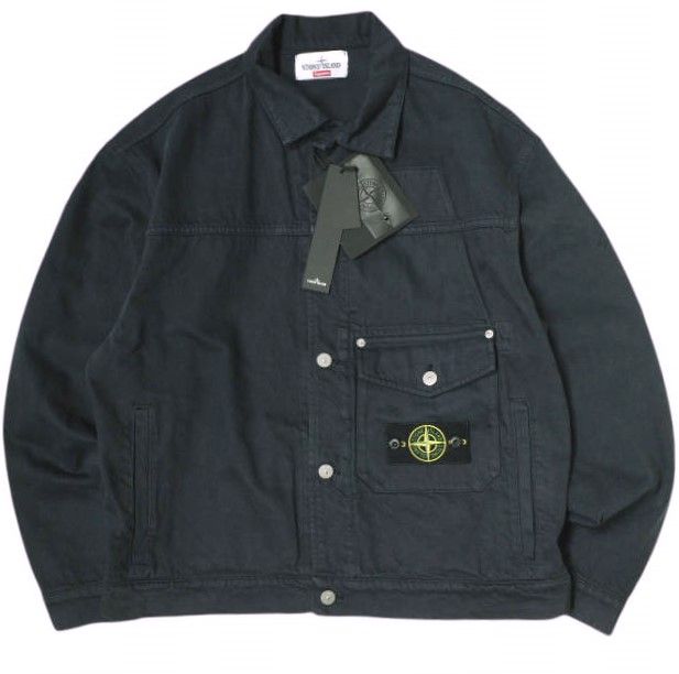 SUPREME x STONE ISLAND シュプリーム ストーンアイランド 23AW 別注 Denim Trucker Jacket デニムトラッカージャケット 7925402S5 M Navy Gジャン アウター g22435