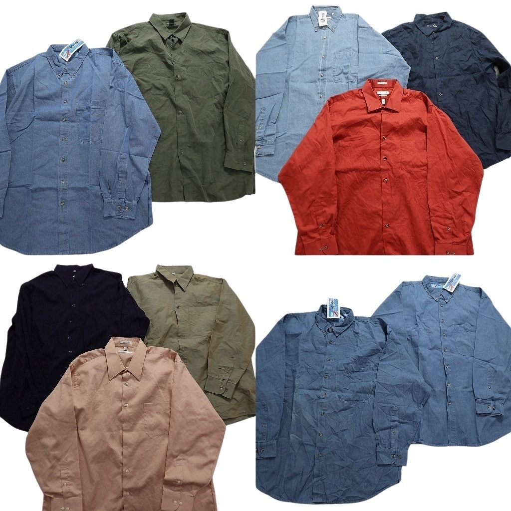 古着卸 まとめ売り 長袖シャツ 10枚セット (メンズ 2XL /3XL ) 無地 デニムシャツ デッドストック ブラック カーキ 中古 古着 MX8301