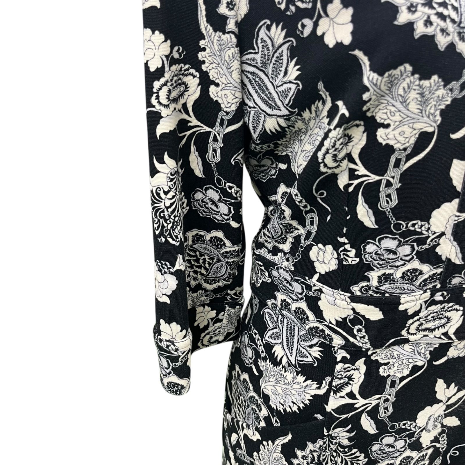 エトロETRO 花柄 黒 白 ボタン ワンピース レディース size42 L S5Q346
