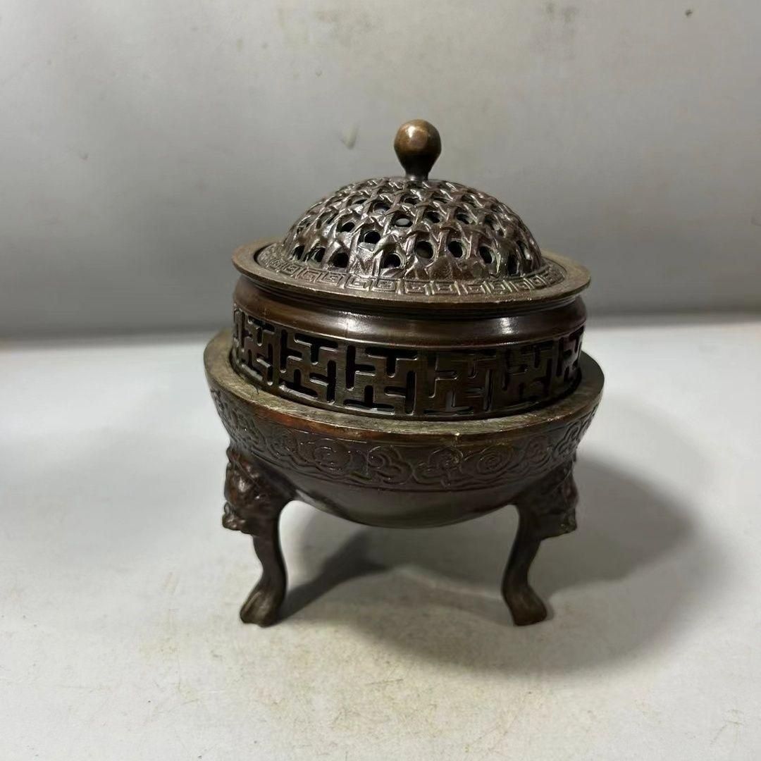 銅器 三層獅足祥雲紋薫香炉 茶道檀香炉 盤香炉 仏具 工芸品 置物 銅器 三層獅足祥雲紋薫香炉 茶道檀香炉 盤香炉 仏具 工芸品 置物