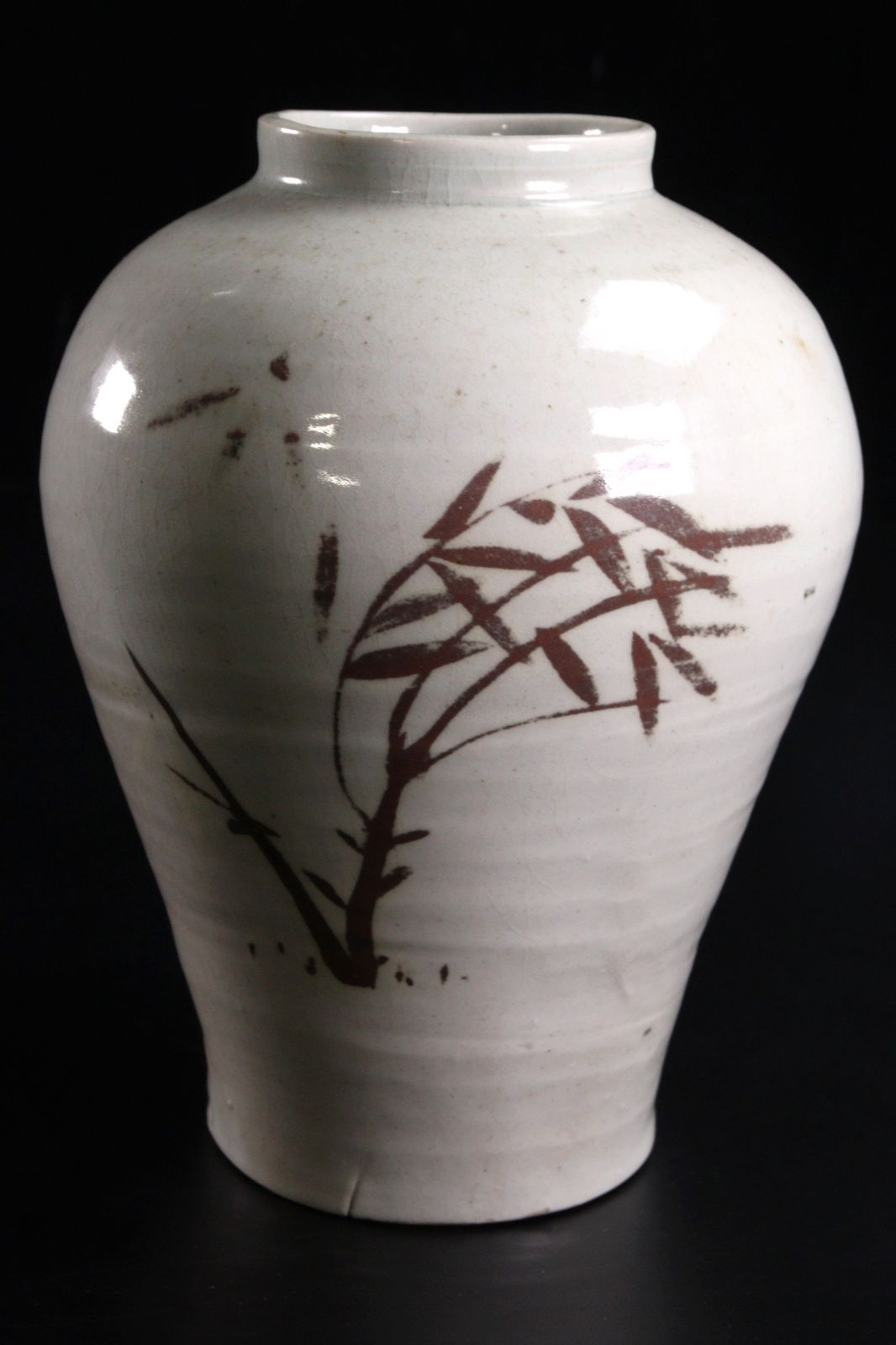 骨董品  李朝  鉄絵  高さ約22.5㎝  笹竹の図  壺  花瓶 骨董品 李朝 鉄絵 高さ約22.5㎝ 笹竹の図 壺 花瓶