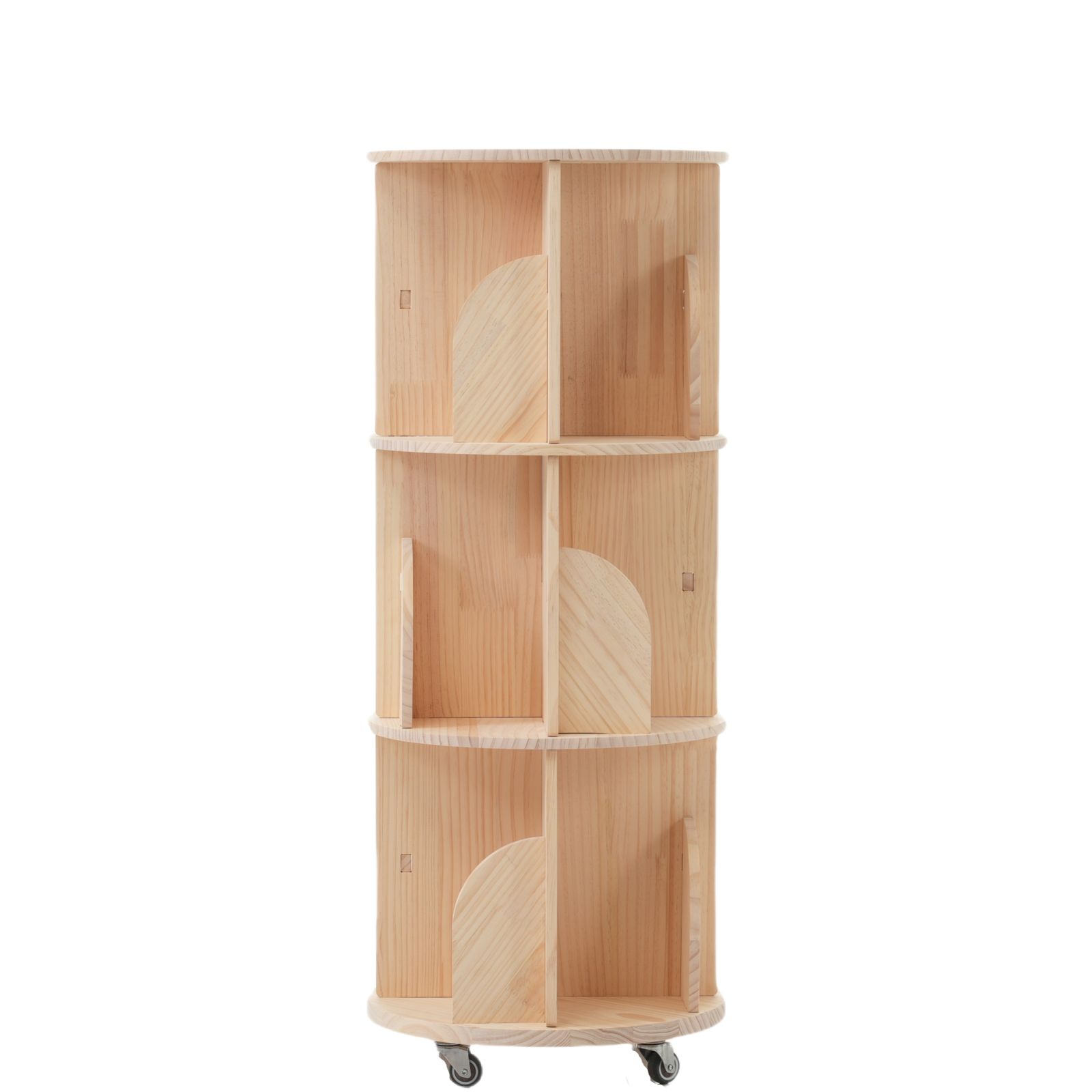 無垢材 回転式本棚 4段 キャスター付き 360度回転 コミック収納棚 大