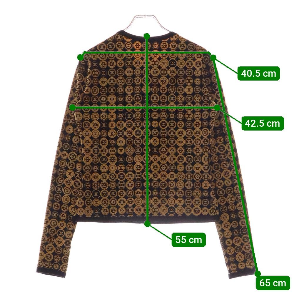 CHANEL - CHANEL シャネル ココマーク 総柄カーディガン 長袖 ブラック×ベージュ レディース 40 P20766V12198 CHANEL (シャネル) ココマーク 総柄カーディガン 長袖 ブラック