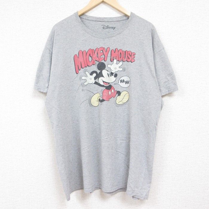 XL/古着 半袖 Tシャツ メンズ ディズニー DISNEY ミッキー MICKEY MOUSE クルーネック グレー 霜降り 24jun04 中古