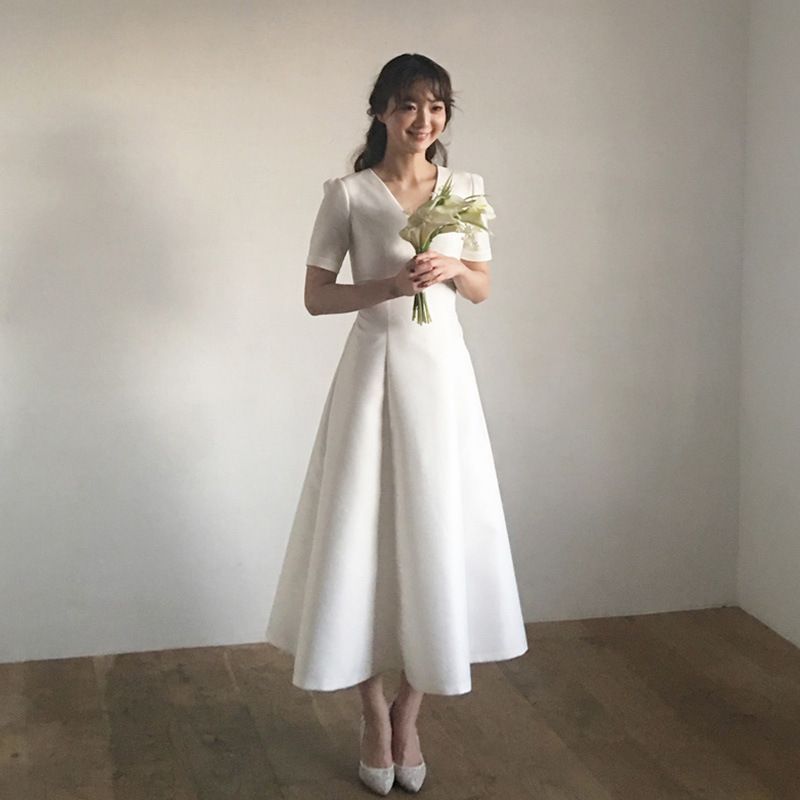 送料無料 旅拍 轻婚纱 ロングトレーン ウエディングドレス 主婚纱 森系 新娘 超仙 梦幻 小柄向け シンプル-10.07