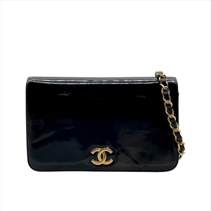 CHANEL シャネル ココマーク パテント チェーン ショルダー バッグ ブラック レディース 肩掛け プッシュロック k5676