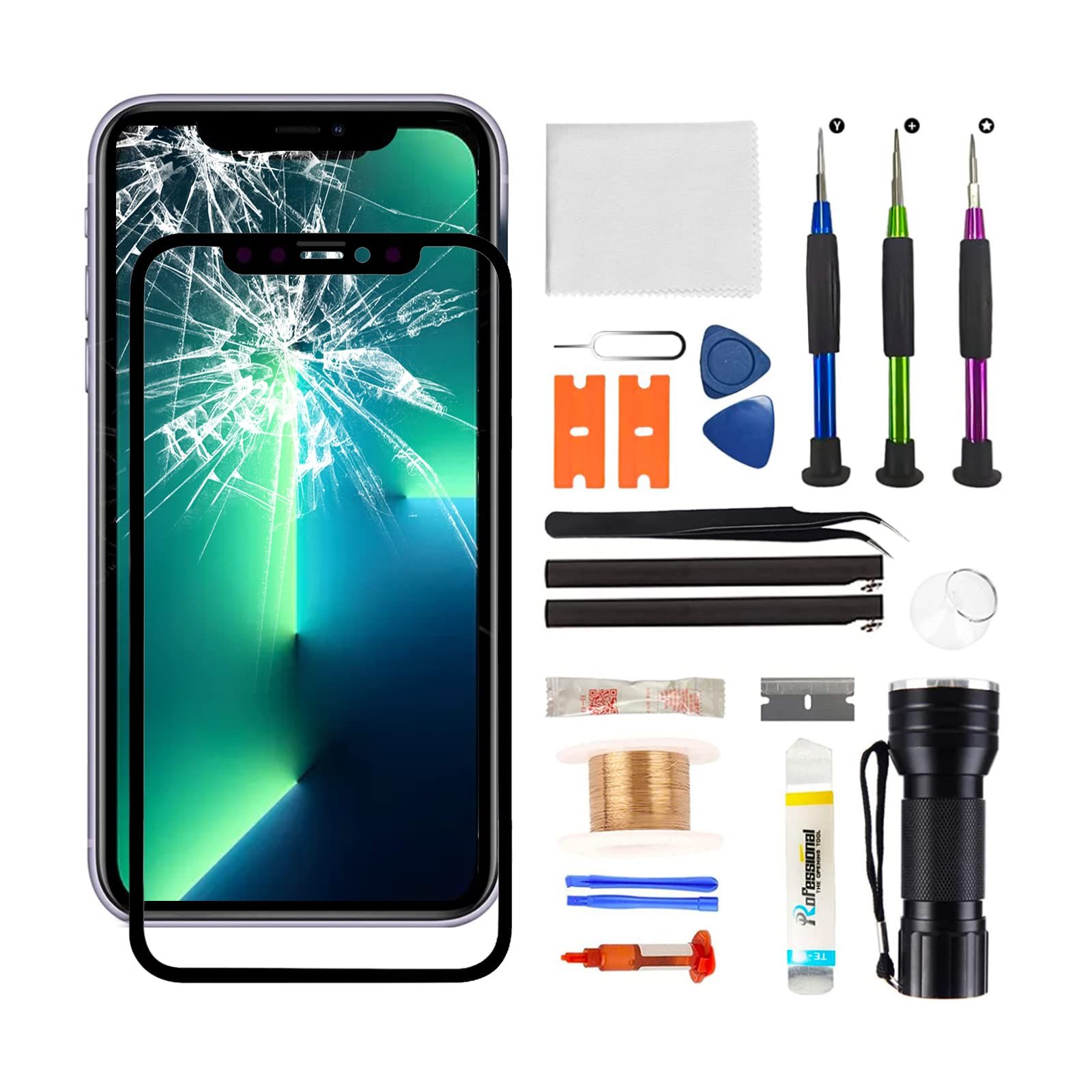 Zgxhga スクリーンガラス交換用 iPhone 13 Pro Max Series 6.7インチ対応 交換用スクリーンキット 修理ツール付き 防水接着剤 (OLEDu0026タッチデジタイザーなし) [for iPhone 13 pro max]