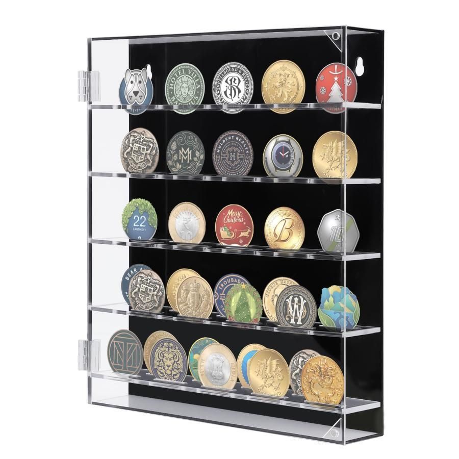 5列硬貨ショーケース、チャレンジコインディスプレイケース、アクリル硬貨スタンドショーケース、ロック可能