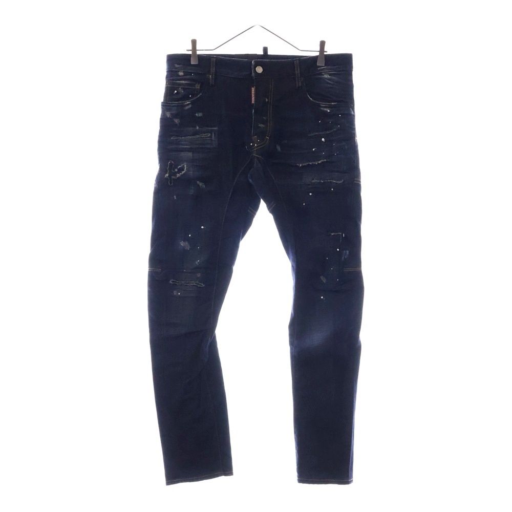 DSQUARED2 ディースクエアード 15AW Tidy Biker Jean ダメージ加工 ペイントスキニーデニムパンツ インディゴ S71LA0977