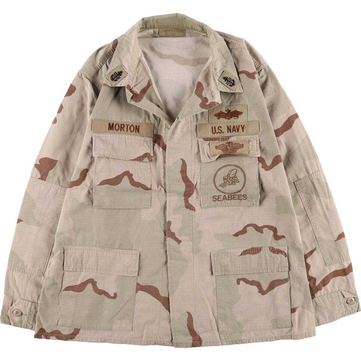古着 米軍実品 U.S.NAVY SEABEES 迷彩柄 3C デザートカモ ミリタリー コンバットジャケット USA製 LARGE-REGULAR メンズL相当/eaa481226