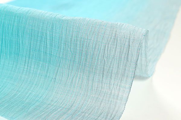 小千谷ちぢみ 夏着物 本麻 水色〜藤色縞 夏・麻】藍色系