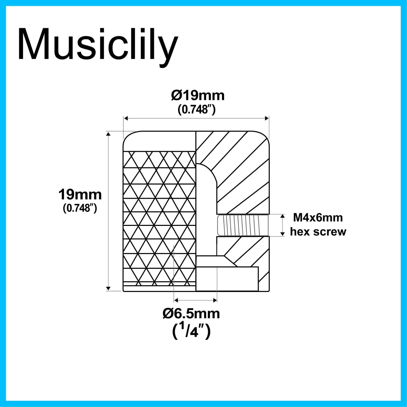 迅速発送】Musiclily Pro 1/4 スチール製細かいローレットドームノブ