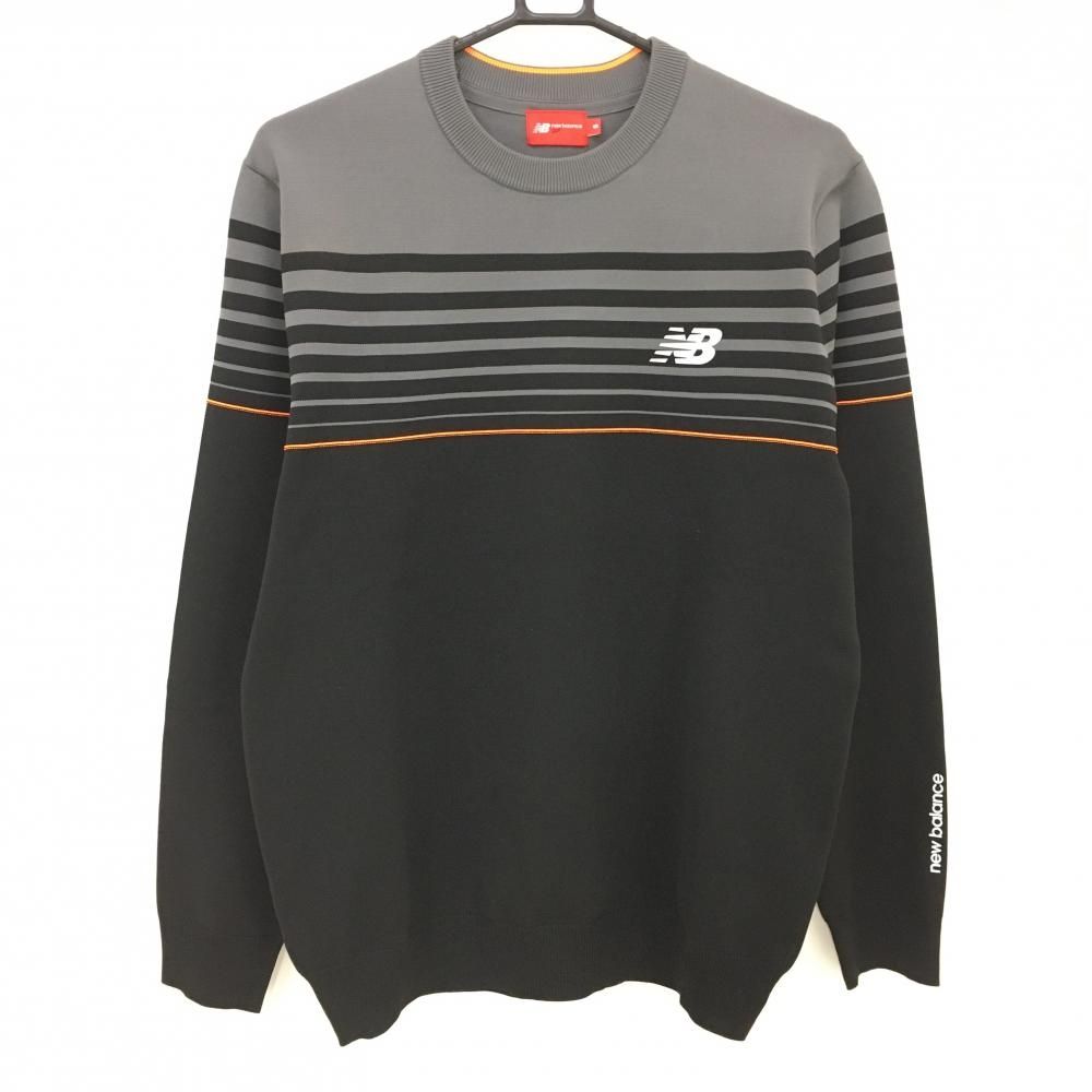 new balance golf ニューバランスゴルフ セーター 5 超美品】ニューバランスゴルフ セーター 黒×グレー 一部ボーダー