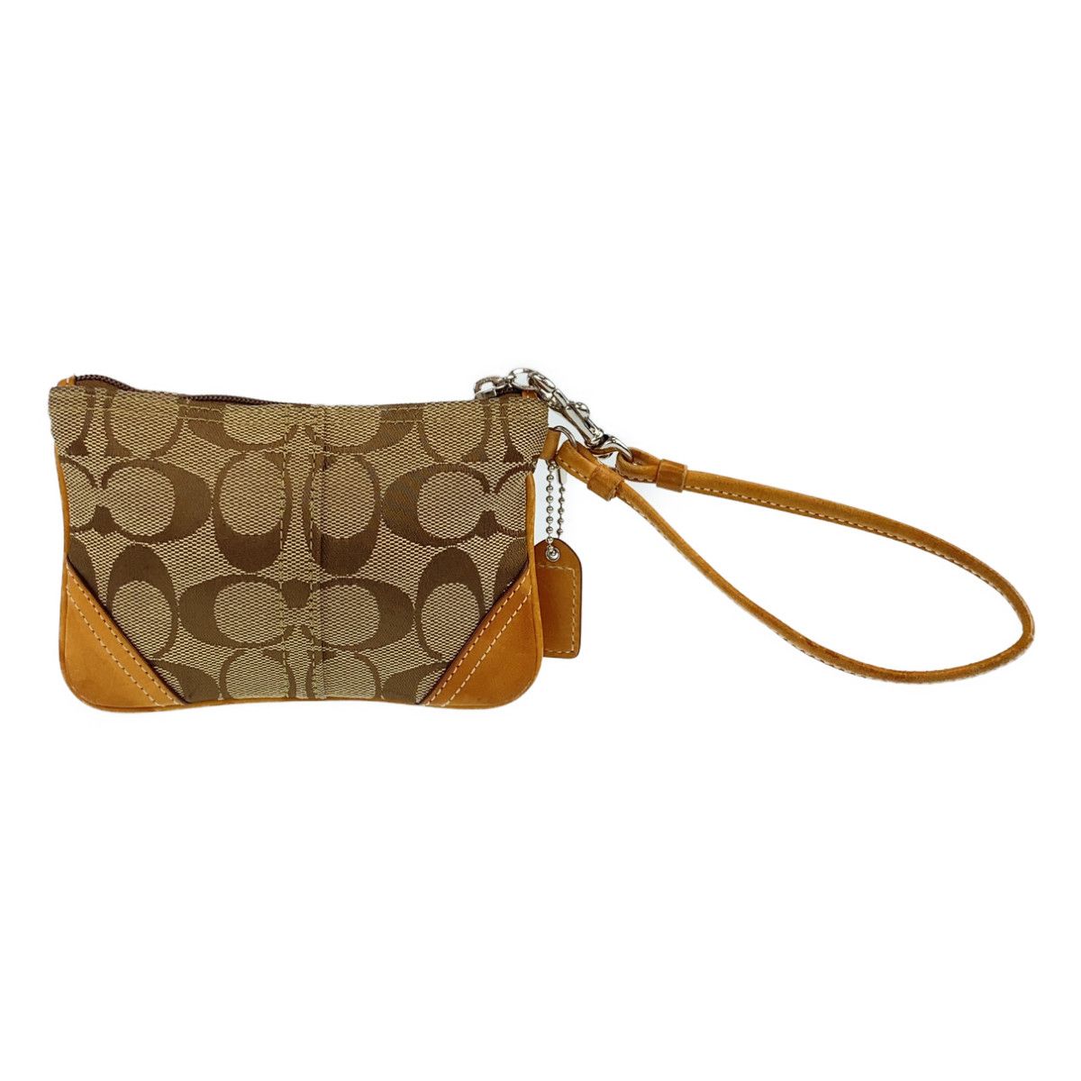 COACH コーチ 金レザー×シグネチャーかご ストローマルチポーチリスト 