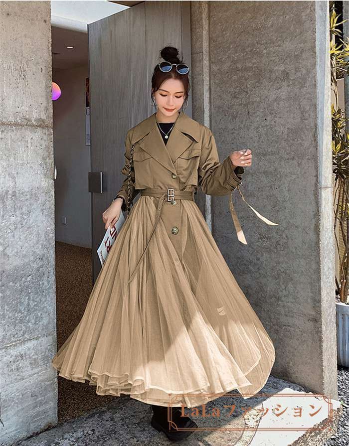 製品保証 トレンチコート スプリングコート アウター レディース 春 秋 ロングコート トレンチ アウター コート ロング丈 羽織り ロング丈 薄手 シフォン プリーツ トレンチ ジャケット 大きいサイズ きれいめルfeiyue01 質実剛健
