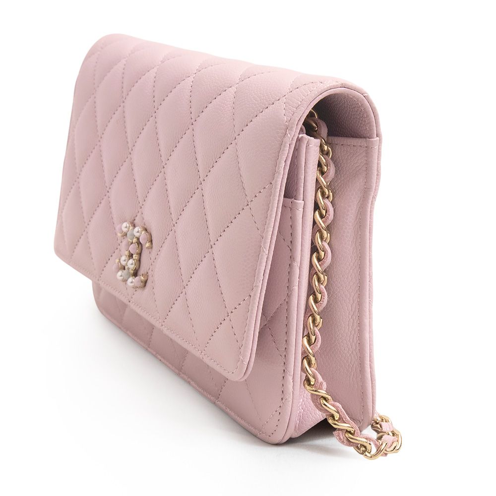 CHANEL チェーンウォレット ショルダー ゴールド金具 ピンク シャネル マトラッセ ココマーク チェーンウォレット ショルダー
