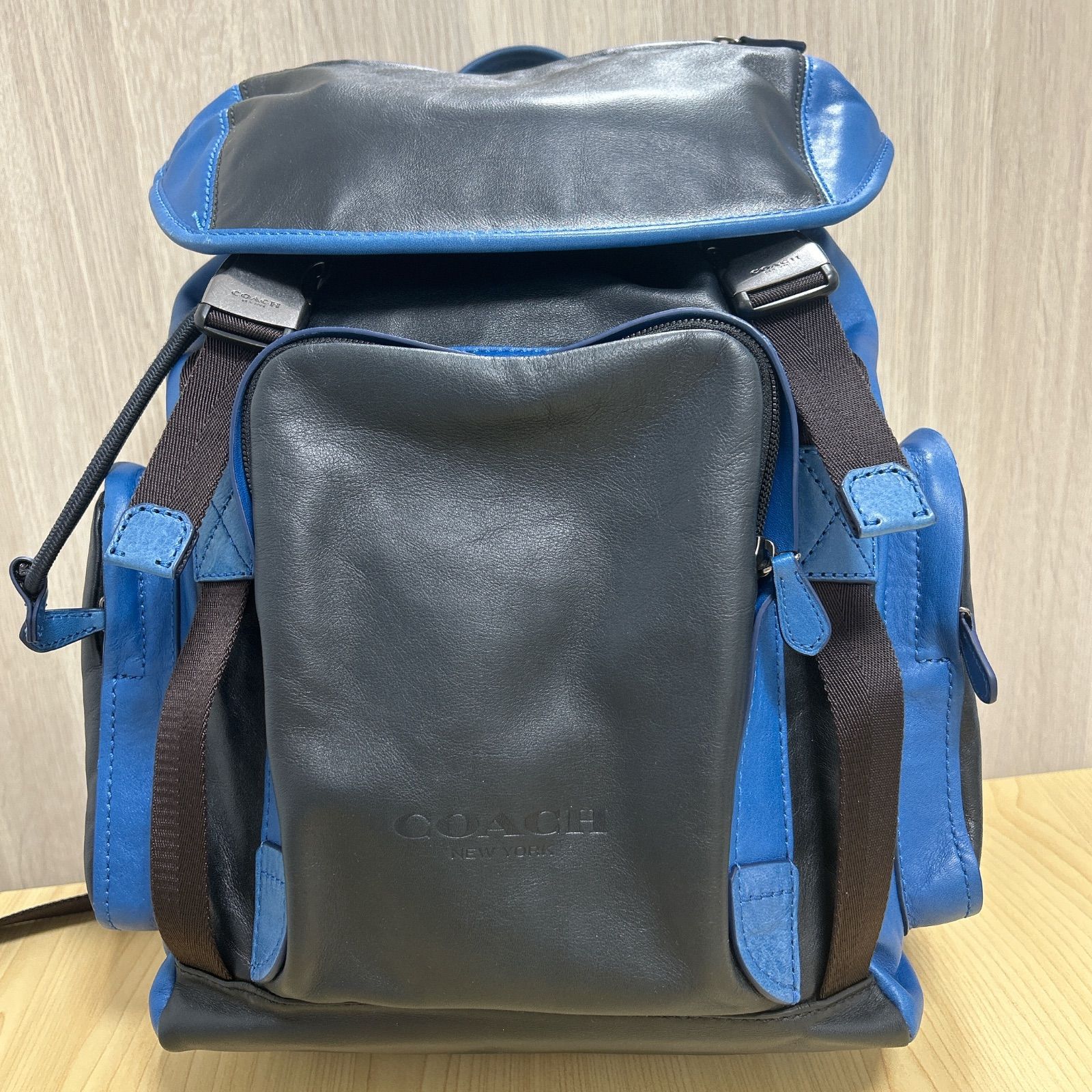 美品 COACH コーチ リュック バックパック レザー ブルー色 ブラック色