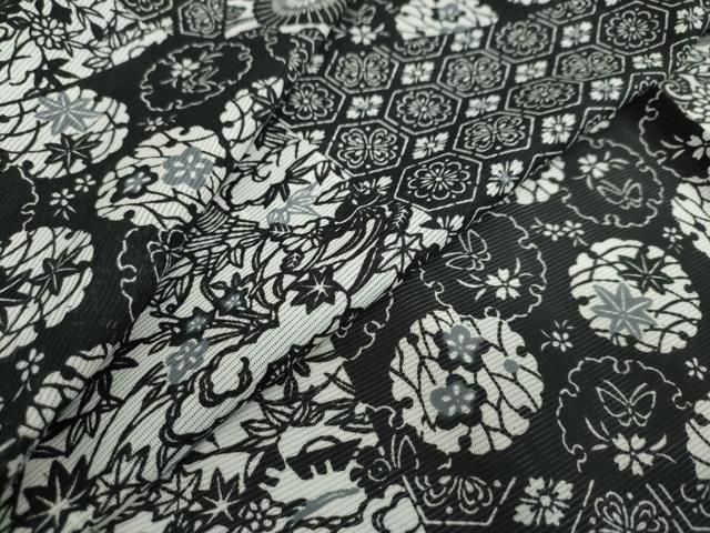 平和屋着物＊夏物 小紋 絽 舞桜文 黒地 洗える着物 BAAU3471hj