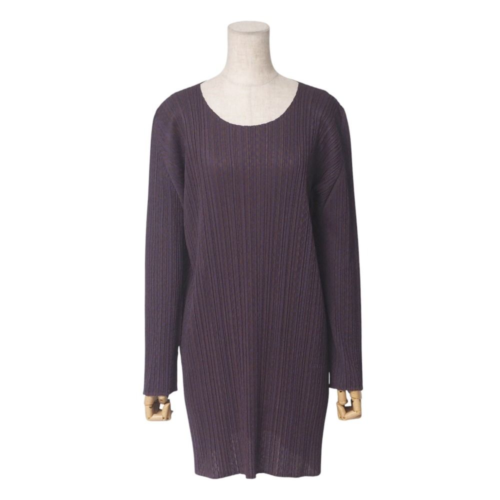 PLEATS PLEASE ISSEY MIYAKE プリーツプリーズ イッセイミヤケ カットソー サイズ4 プリーツ 長袖 チュニック パープル 柄 ブランド古着 20250428|RA4464