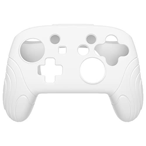 ホワイト PlayVital Switch Proコントローラーに対応用人間工学に基づいた滑り止めシリコンカバーケース、Switch Proコントローラー用ソフトラバープロテクタースキン、サムグリップキャップ付き