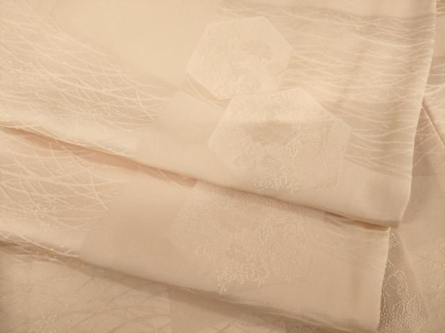 平和屋着物●上質な色無地 亀甲花地紋 赤香色 正絹 AABB7953ck