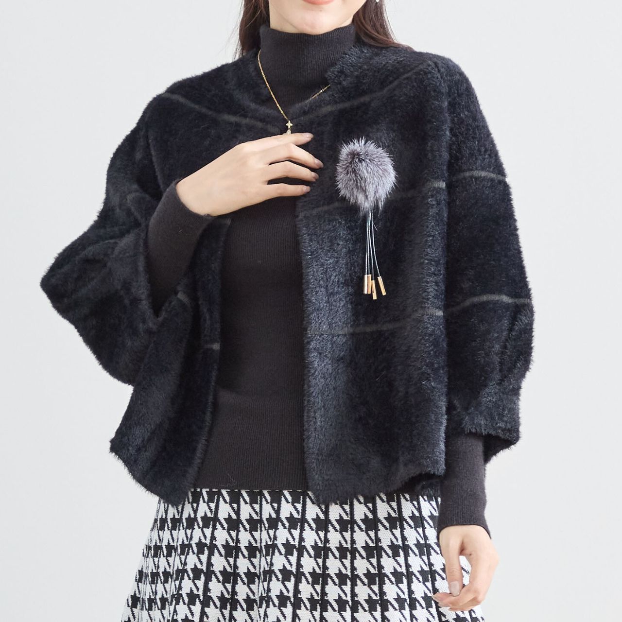 TRUBE]コサージュ付きニットショートコート アウター ジャケット