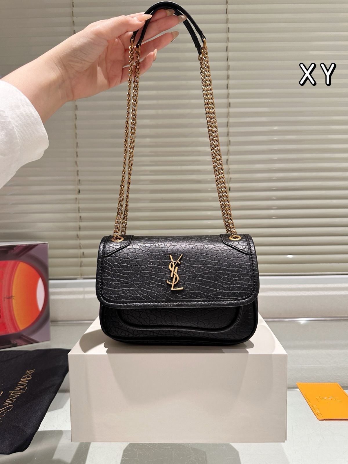 極美品】フェリージ トートバッグ クロコ型押し 肩掛け 17-28 ネイビー