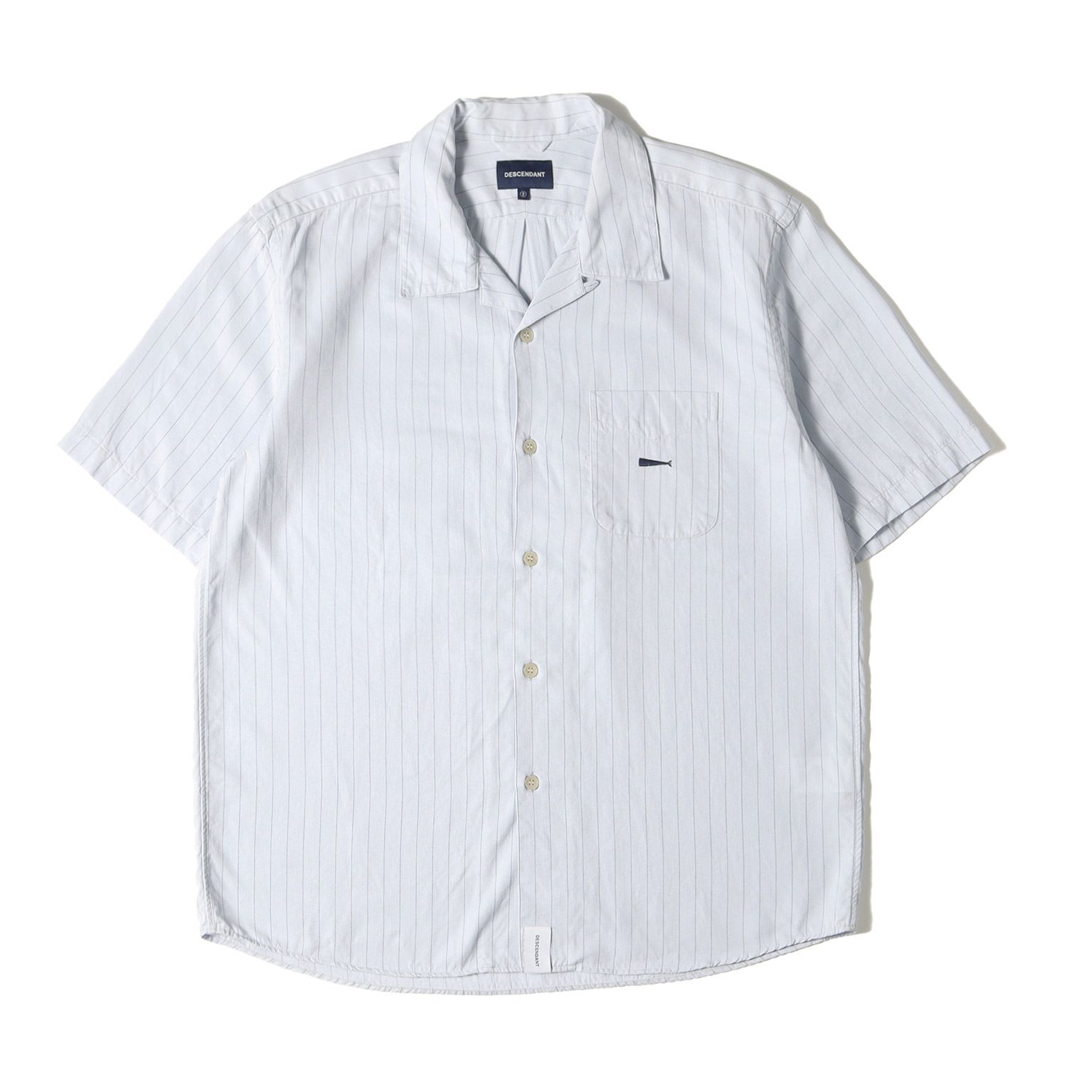 DESCENDANT ディセンダント シャツ サイズ:2 ワンポイント刺繍 ピンストライプ オープンカラー 半袖シャツ PIER TENCEL SS  SHIRT サックスブルー トップス カジュアルシャツ【メンズ】 - メルカリ