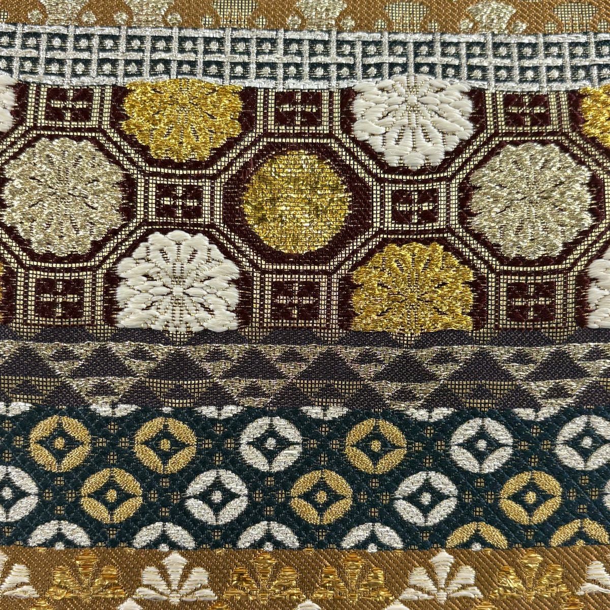 袋帯 誉田屋源兵衛 落款 誉文彫金 段縞 蜀江華文 金銀糸 箔 金茶 全通 正絹 WWW_SUPERTOOLSSHOP_NL