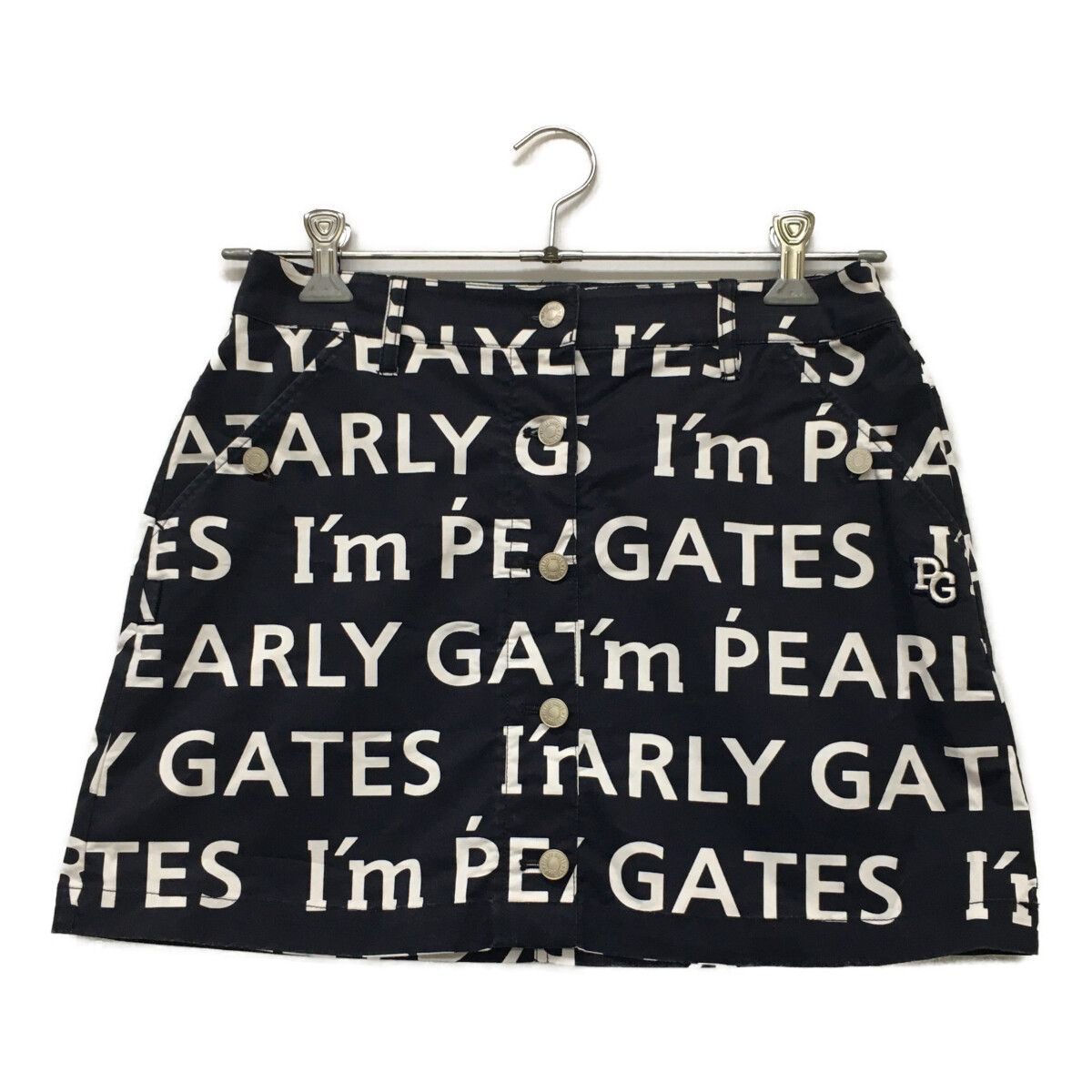 中古 レディース パーリーゲイツ PEARLY GATES スカート 2(L) 紺 ネイビー ロゴ総柄