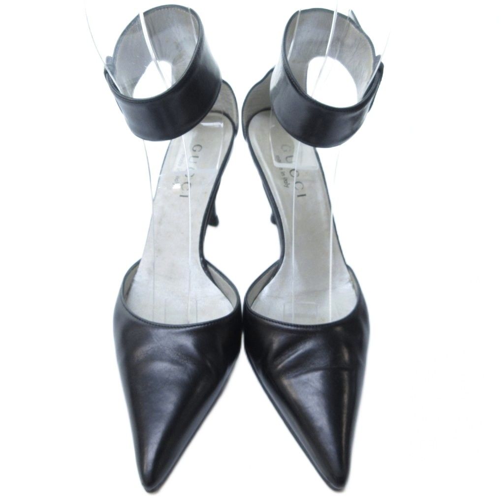 グッチ GUCCI アンクルベルト パンプス ポインテッドトゥ 黒 ブラック