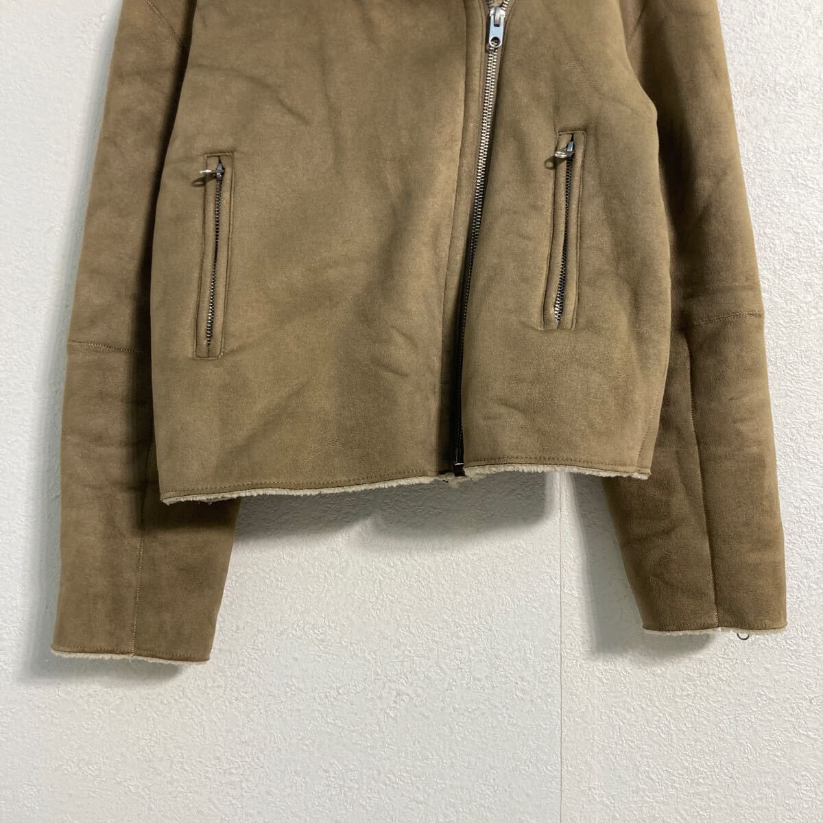 ZARA BASIC フェイクムートンジャケット XS ベージュ ザラ ライダース 