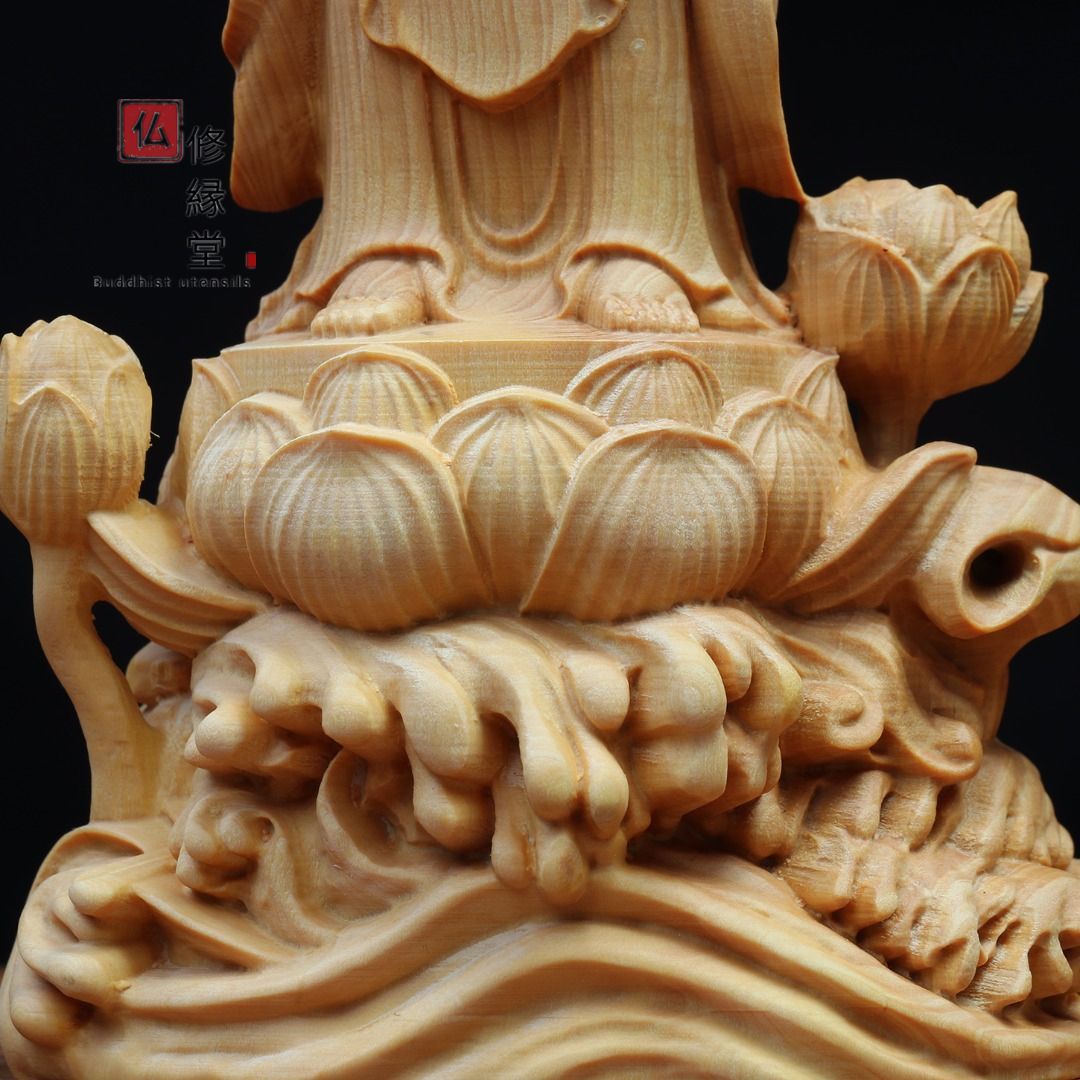 修縁堂】最高級 木彫り 仏像 阿弥陀如来三尊立像 彫刻 仏教工芸品 柘植