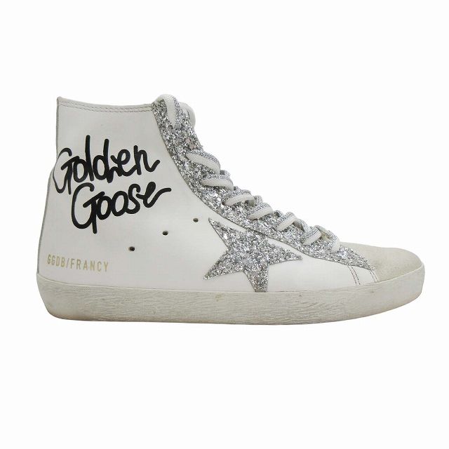 ゴールデングース GOLDEN GOOSE GGDB FRANCY フランシー スニーカー ハイカット グリッター ラメ ヴィンテージ風 ダメージ加工  メタリック ロゴ レオパード柄 ヒョウ柄 スエード レザー シューズ 靴 37/23.5 白 - メルカリ